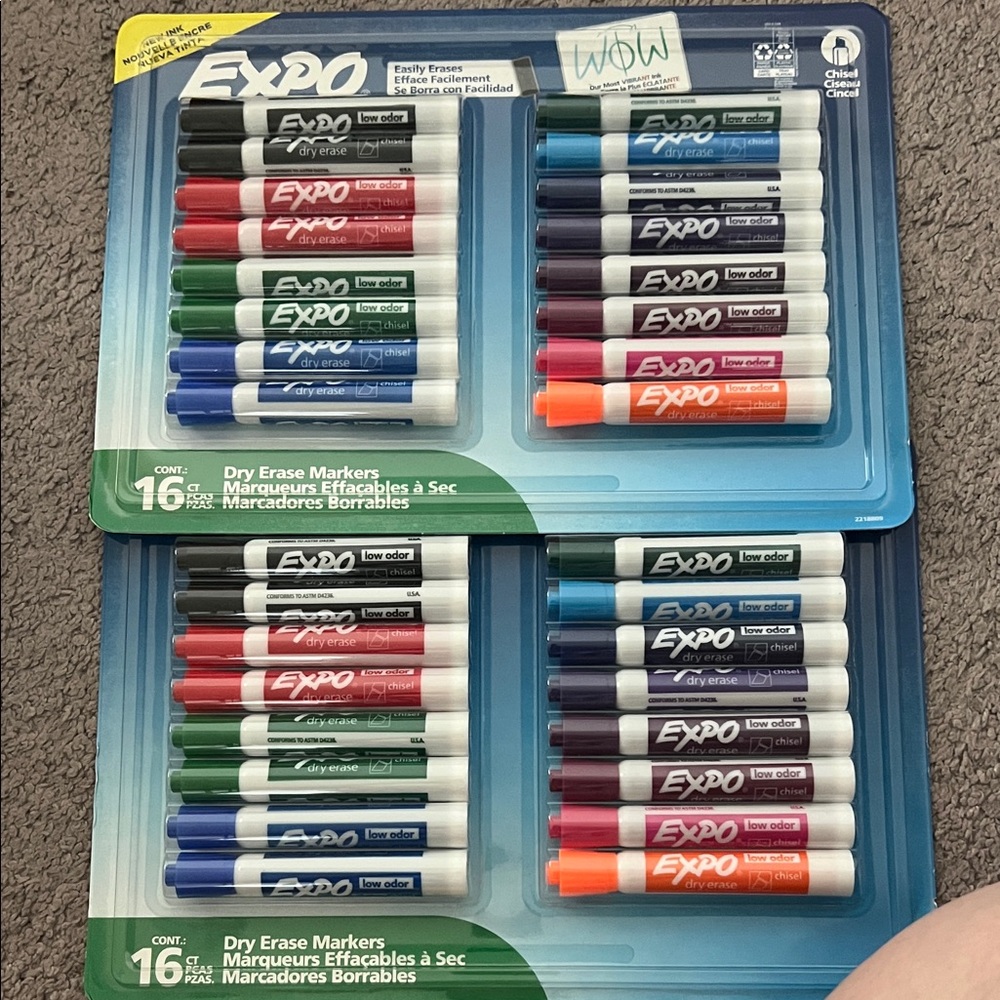 BUNDLE !!! 2 EXPO Dry Erase Markers, Chisel Tip, Assorted Colors. 16 Count each